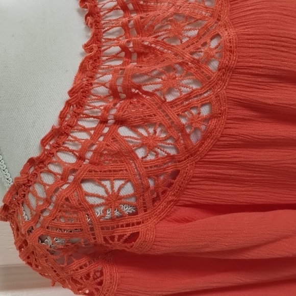 Entro women's small oversized salmon crochet neck textured blouse - Picture 3 of 12